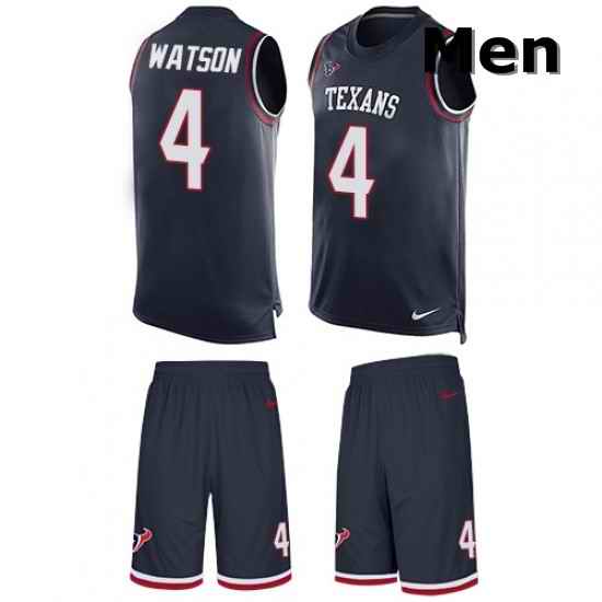 Men Nike Houston Texans 4 Deshaun Watson Limited Navy Blue Tank Top Suit NFL Jersey
